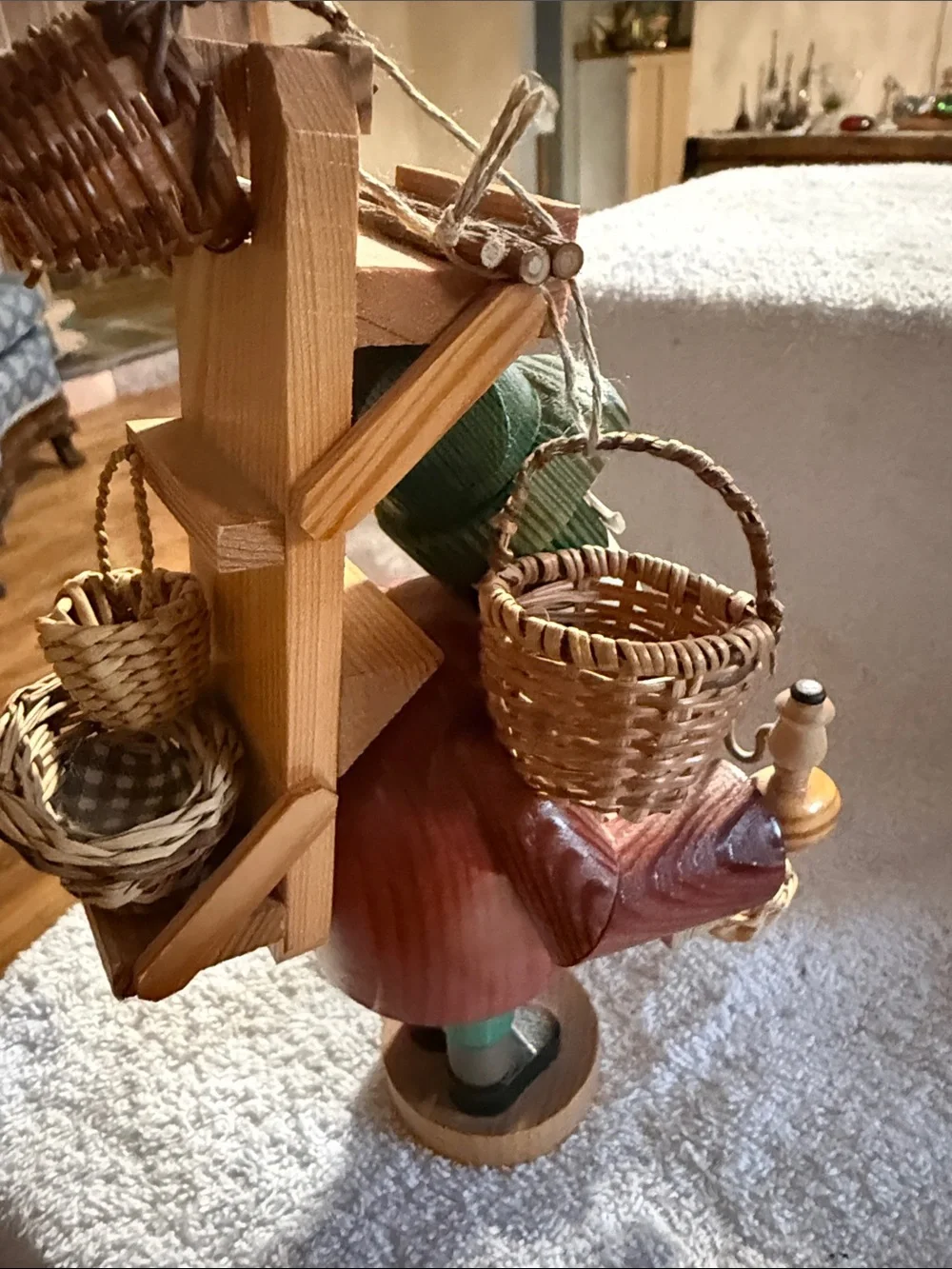 Handcrafted Wooden Santa Décor with Green Hat and Red Coat